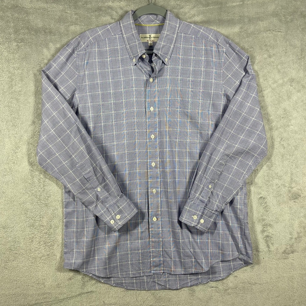 Fairway & Greene Button Down Shirt Mens Large Blue Glen Plaid The Club Shirt‎
